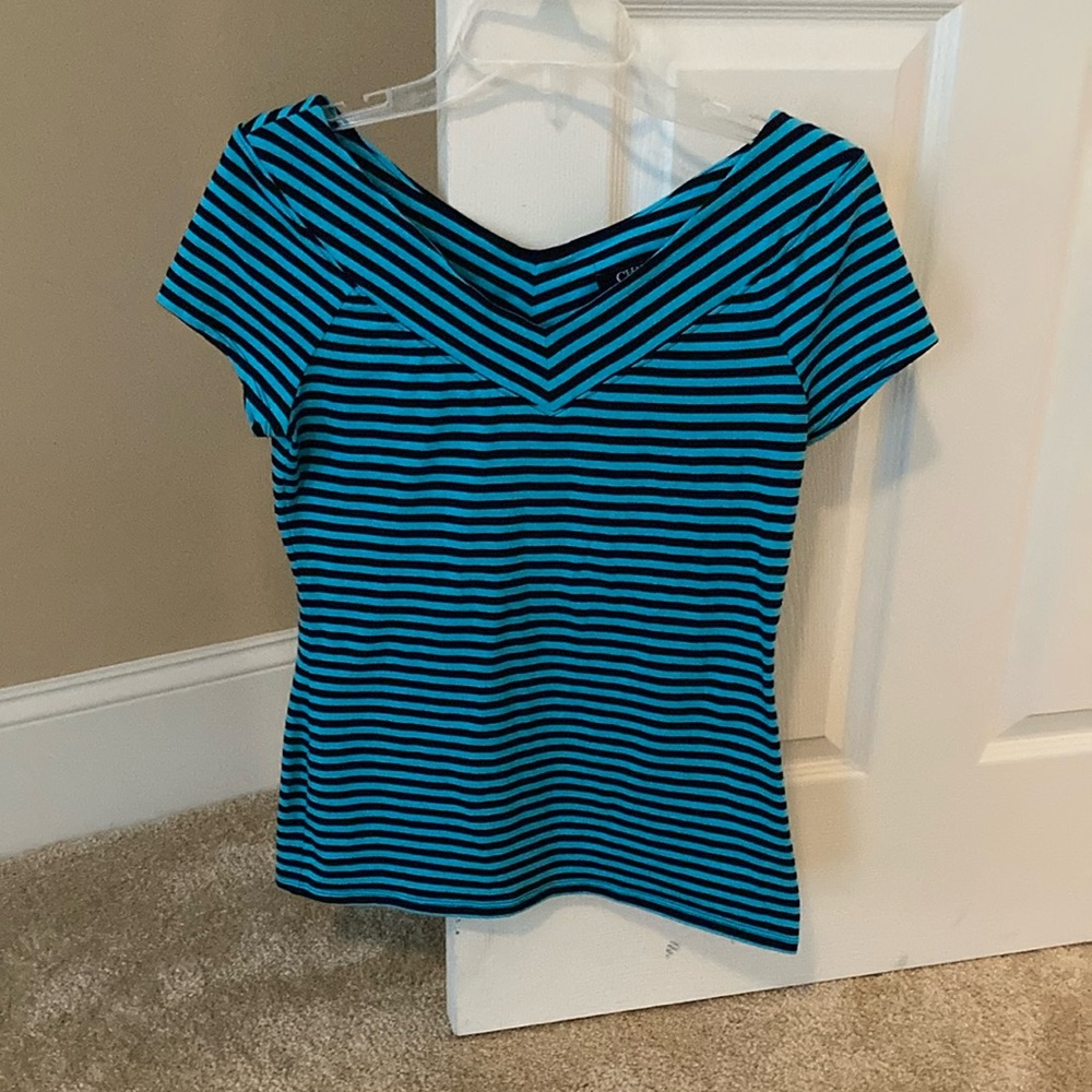 Women’s shirt by CHAPS size Small blue and black stripes. EUC. Wore few times.